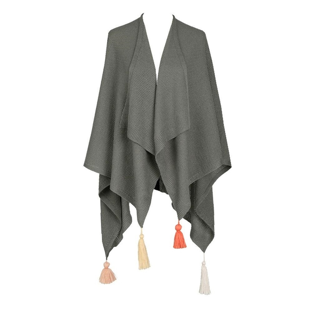 Verloop Kimono w/Tassels Wrap Poncho Grey
